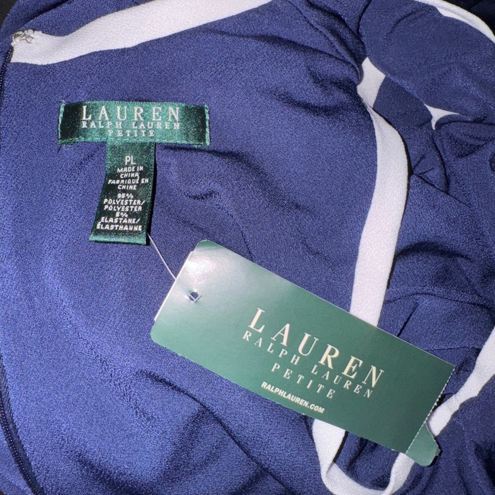 NWT Lauren Ralph Lauren Petite Large Navy Wide Leg Keyhole Neck Jumpsuit PL - Picture 5 of 7